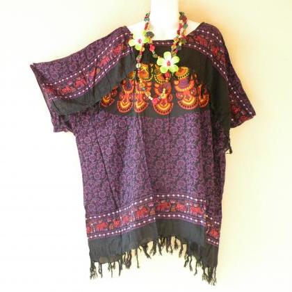 Purple Batik Plus Size Kimono Tunic Kaftan Blouse..