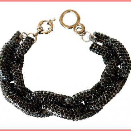 Black Chunky Pave Link Chain Classic Bracelet J..
