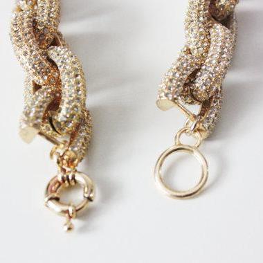 Gold Chunky Classic Pave Link Chain Necklace J..