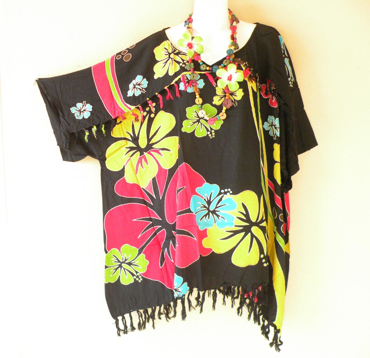 Floral Batik Plus Size Kimono Tunic Kaftan Blouse Top - 5x