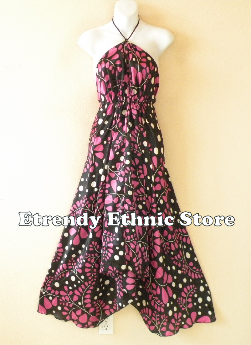 2d112 Pink Versatile Silk Multi Wear Scarf Long Maxi Halter Dress Maternity