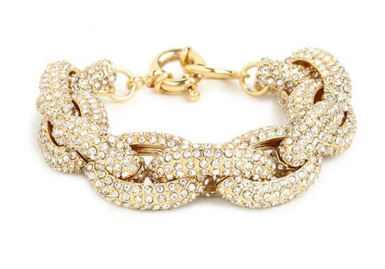 Gold Chunky Pave Link Chain Classic Bracelet J Style With 1,500+ Crystals Rhinestones