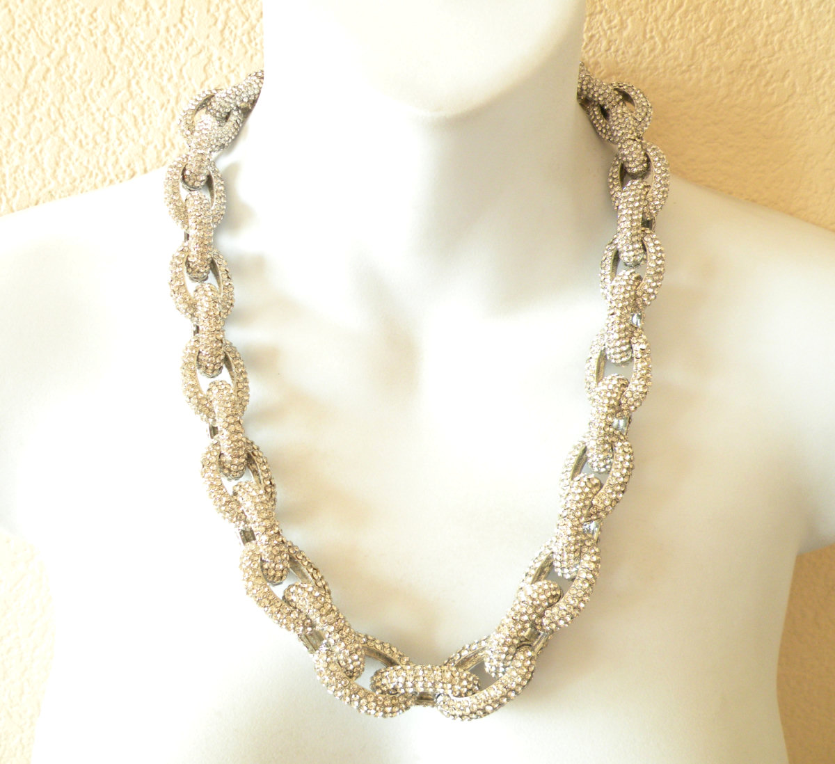 Silver Chunky Classic Pave Link Chain Necklace J Style With 4,500+ Crystals