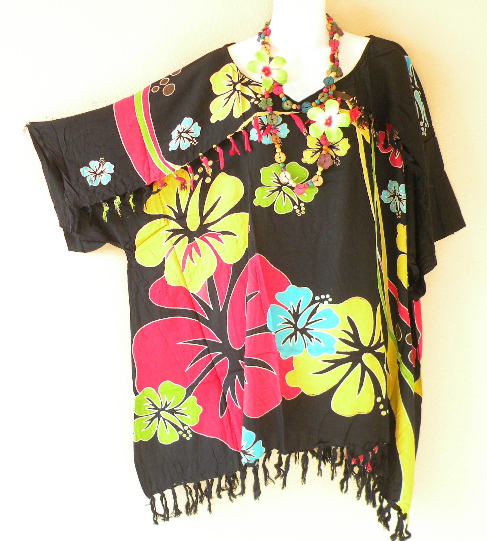 Floral Batik Plus Size Kimono Tunic Kaftan Blouse Top - 5x