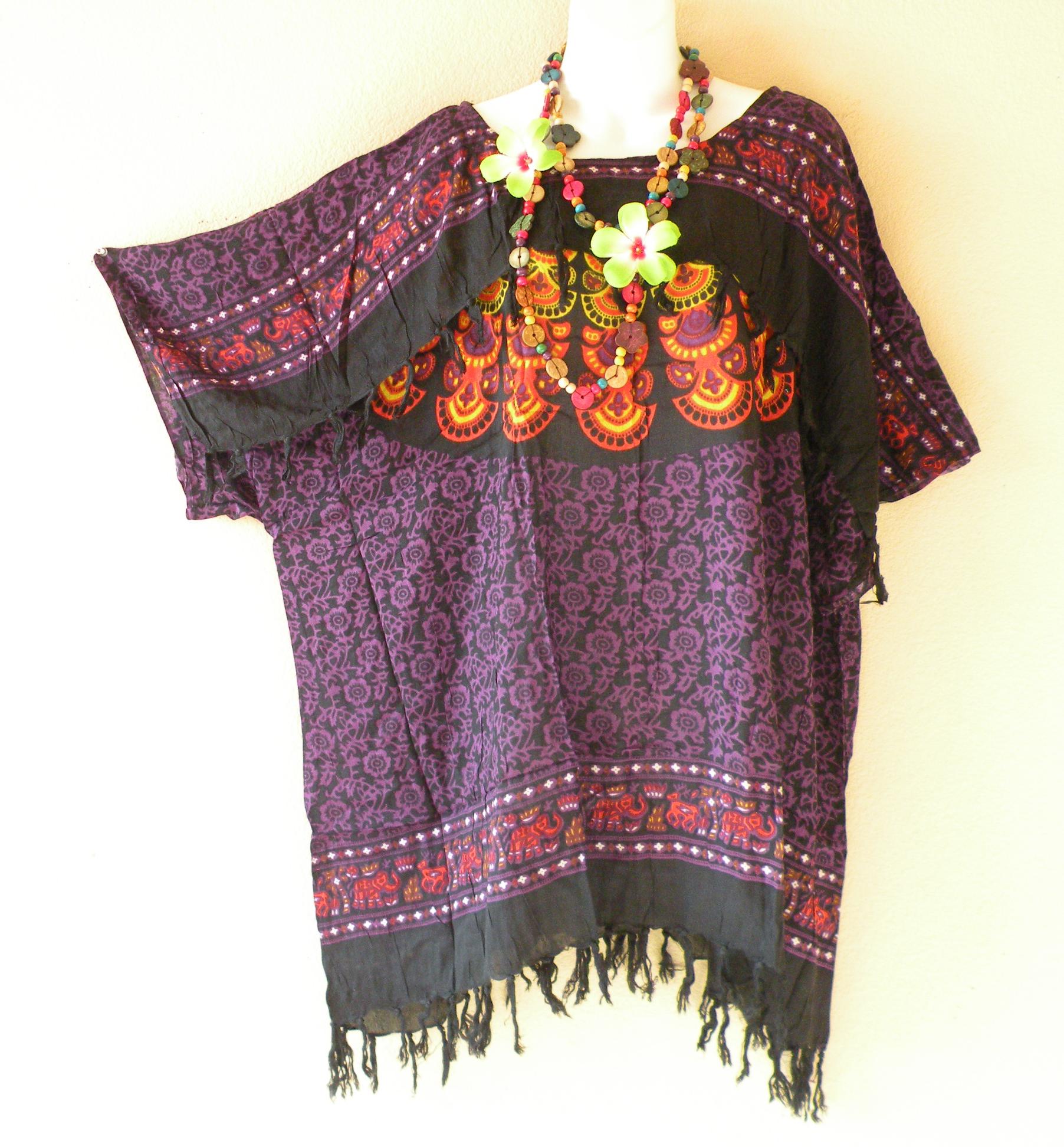 Purple Batik Plus Size Kimono Tunic Kaftan Blouse Top - 5x