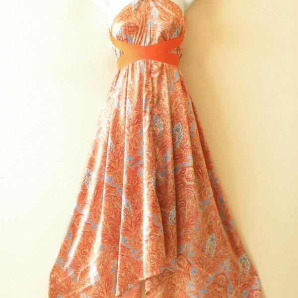1D94 Orange Versatile Silk Multi Wear Scarf Long Maxi Halter Dress Maternity
